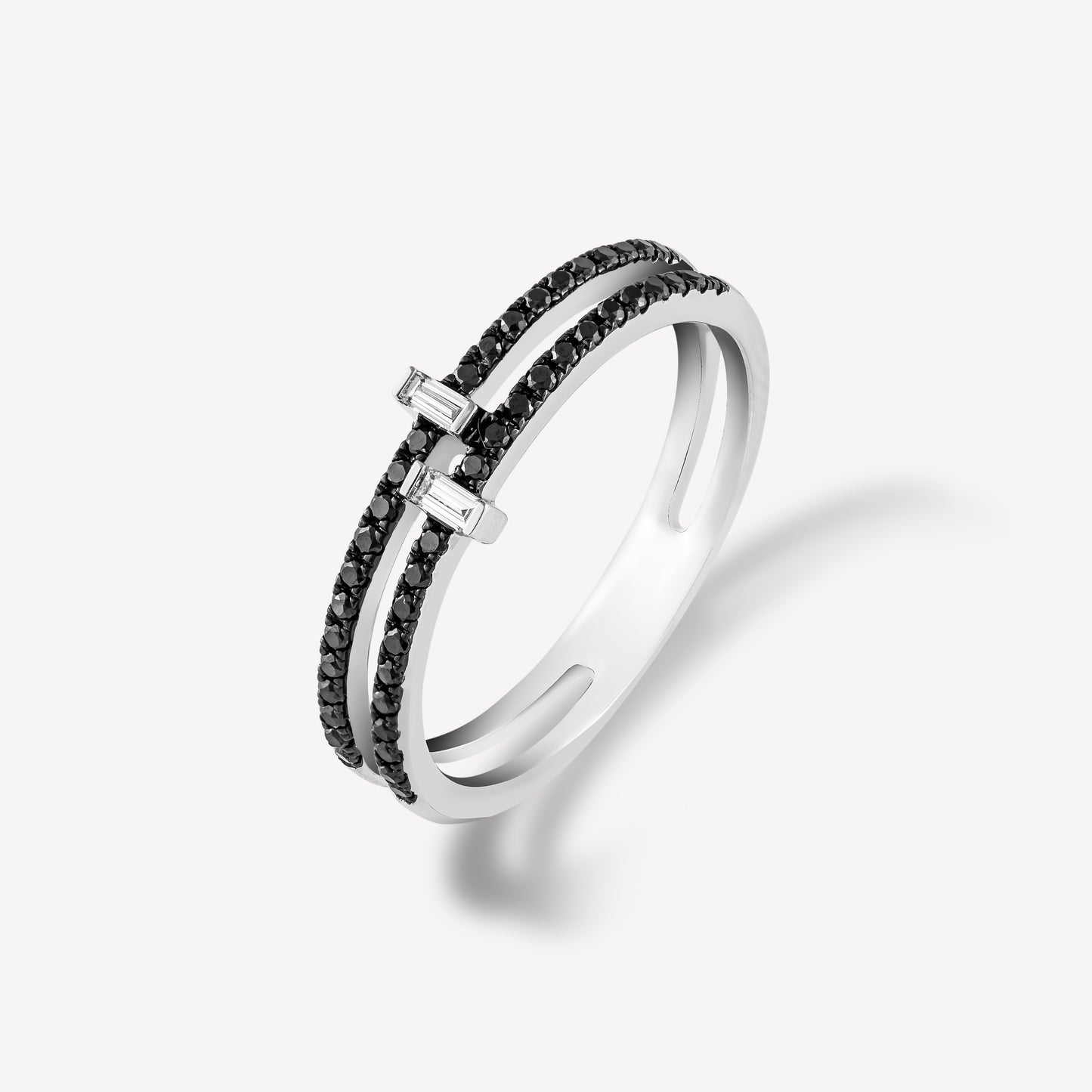 Double Cross White Gold Black and White Diamond Ring