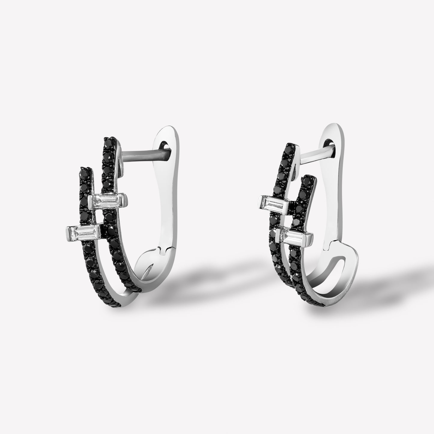 Double Cross White Gold Black and White Diamond Earrings