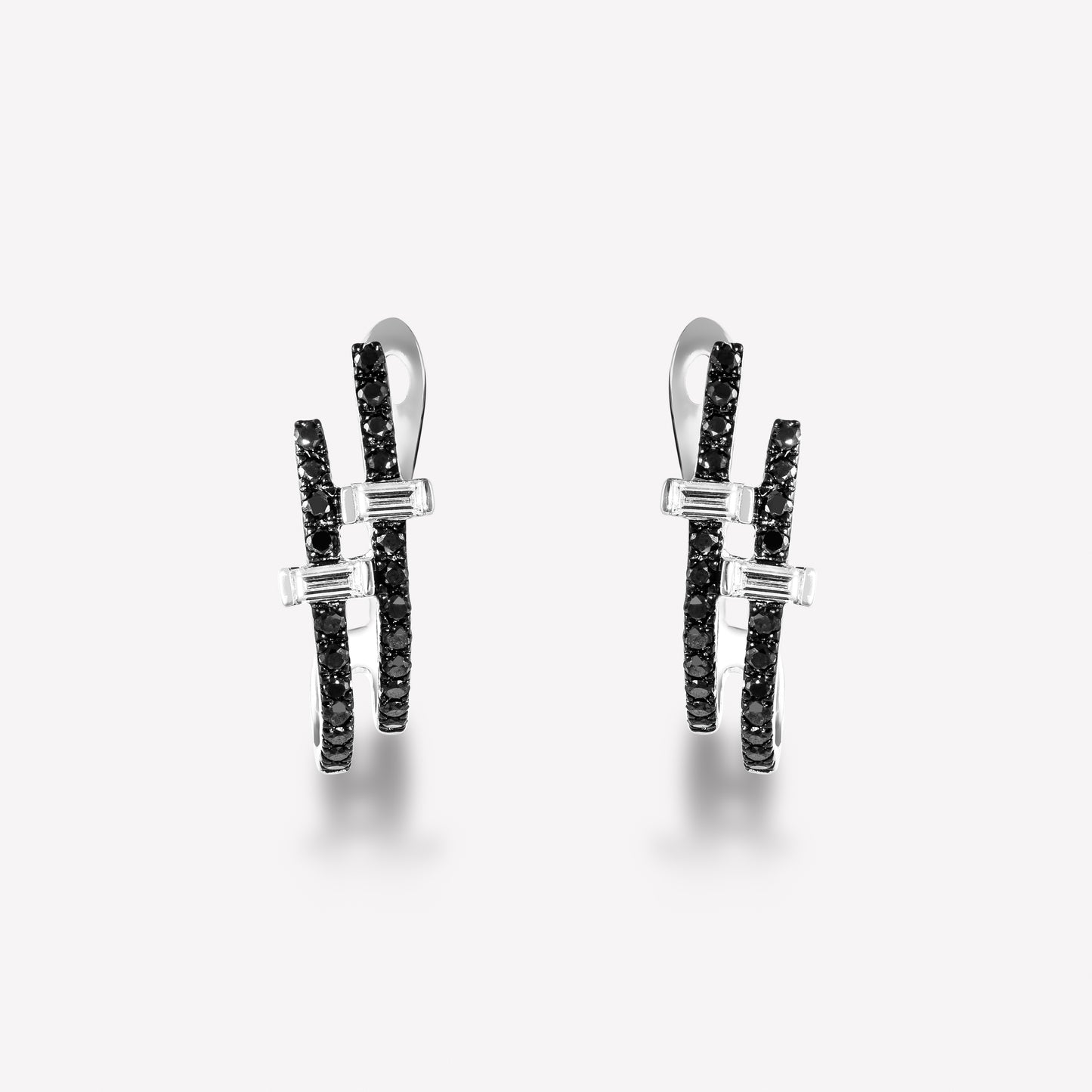 Double Cross White Gold Black and White Diamond Earrings