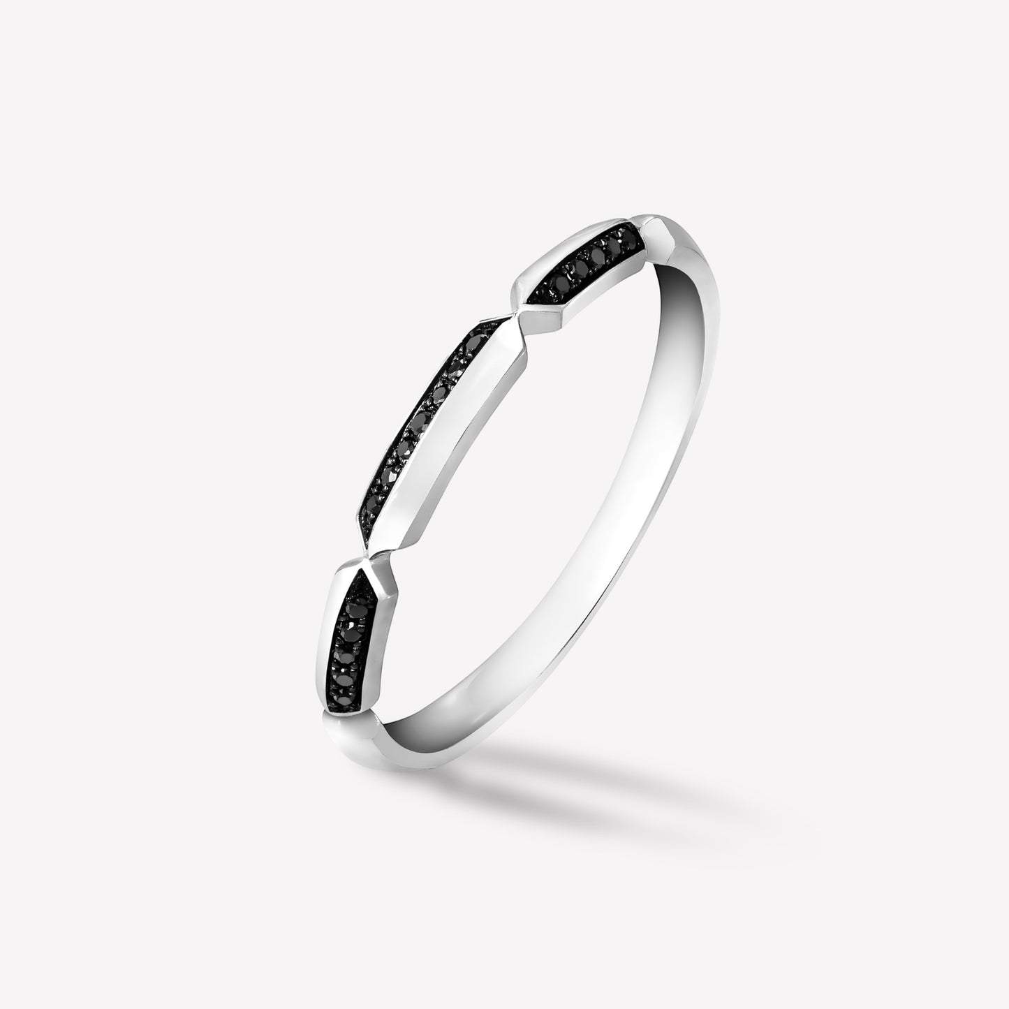 Hexagon White Gold Black Diamond Ring