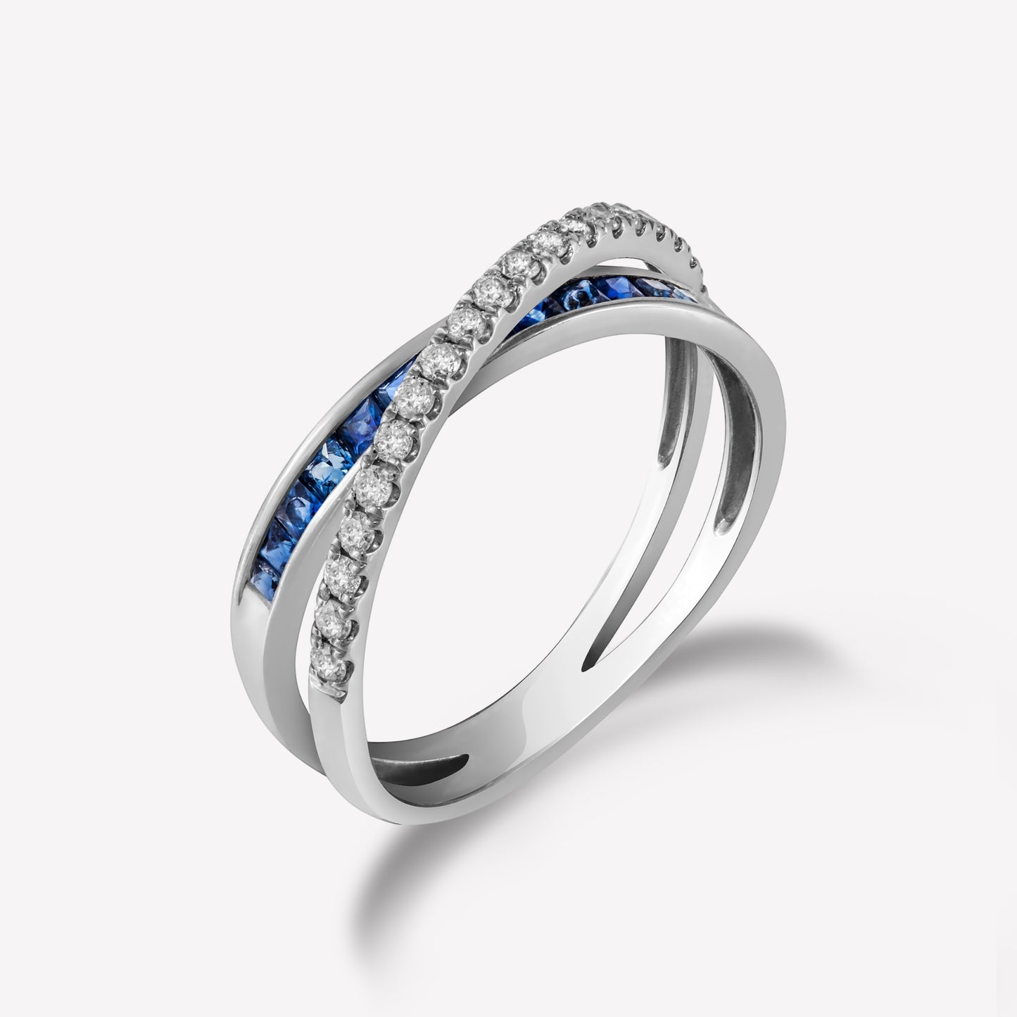 Galaxy18K白金鑽石及藍寶石戒指